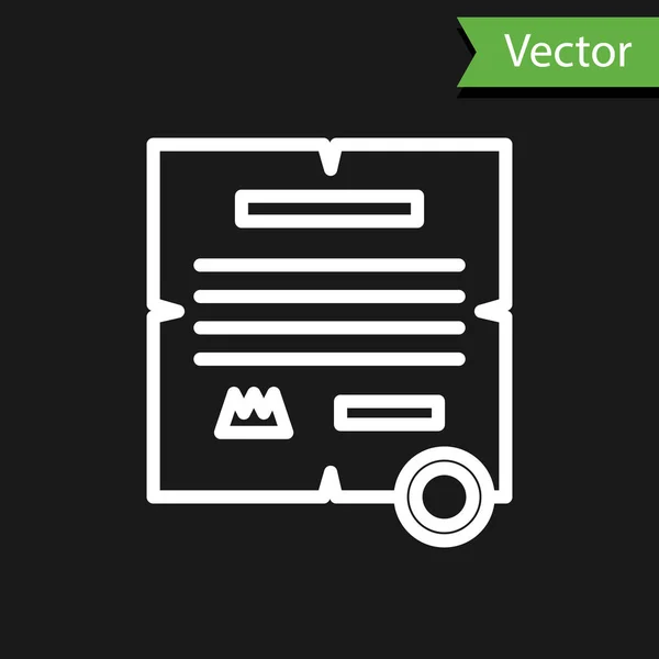 White Line Decree Paper Parchment Scroll Icon Icon Isolated Black — Stock Vector