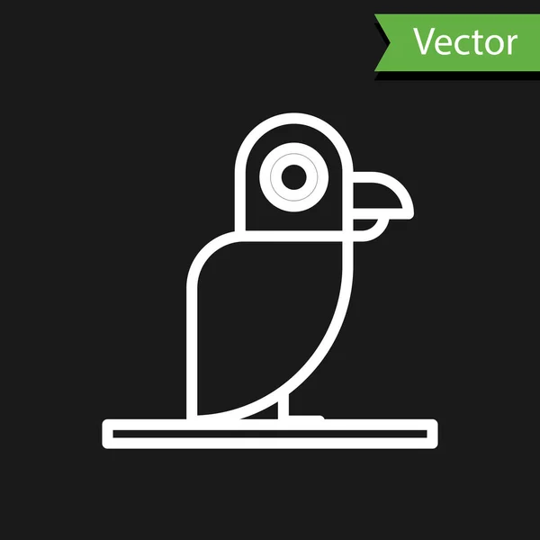 Белая Линия Пиратский Попугай Значок Изолирован Черном Фоне Векторная Миграция — стоковый вектор