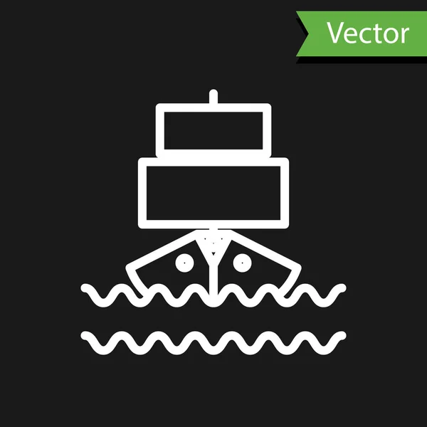 Línea Blanca Icono Del Barco Aislado Sobre Fondo Negro Ilustración — Vector de stock