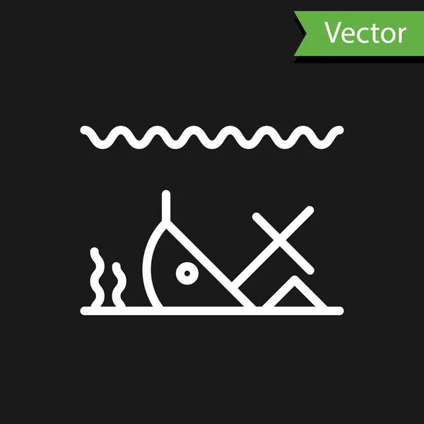 Weiße Linie Versunkenes Schiff Grund Des Meeres Ikone Isoliert Auf — Stockvektor
