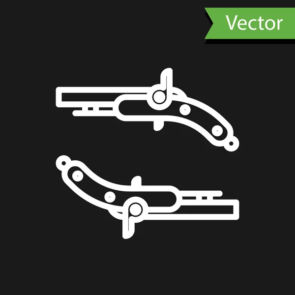 Linha Branca Ícone Pistolas Vintage Isolado Fundo Preto Arma Antiga — Vetor de Stock