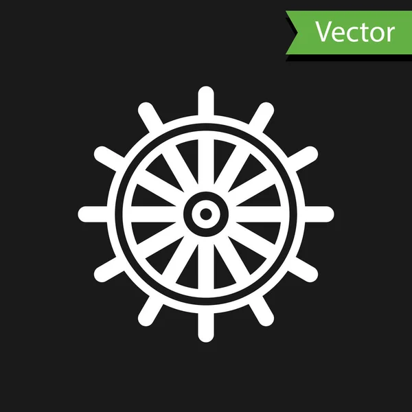 Weiße Linie Schiffslenkrad Symbol Isoliert Auf Schwarzem Hintergrund Vektorillustration — Stockvektor