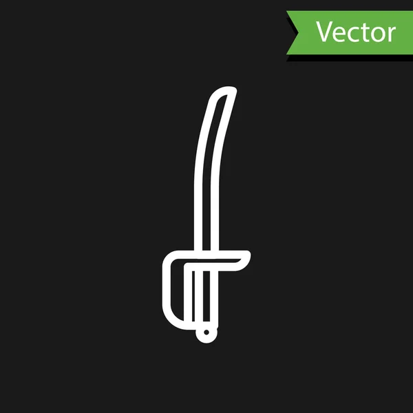 Weiße Linie Piratenschwert Symbol Isoliert Auf Schwarzem Hintergrund Säbelzeichen Vektorillustration — Stockvektor