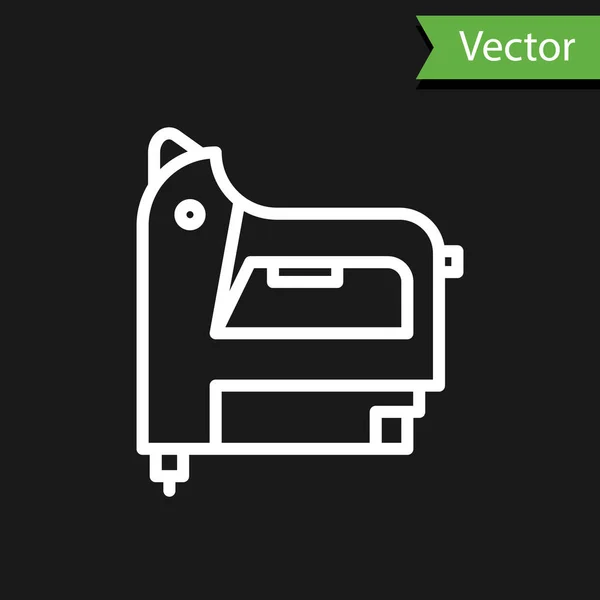 White Line Electric Construction Stapler Icon Isolated Black Background Working — Stock Vector