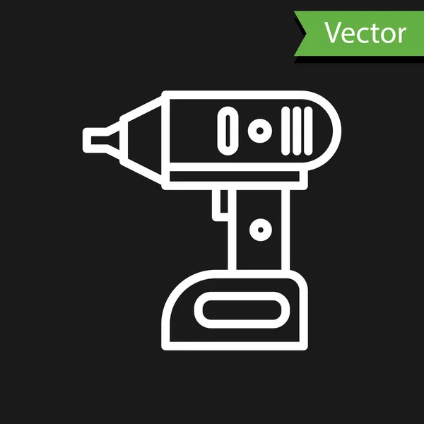 White Line Electric Cordless Screwdriver Icon Isolated Black Background Electric — Stock Vector