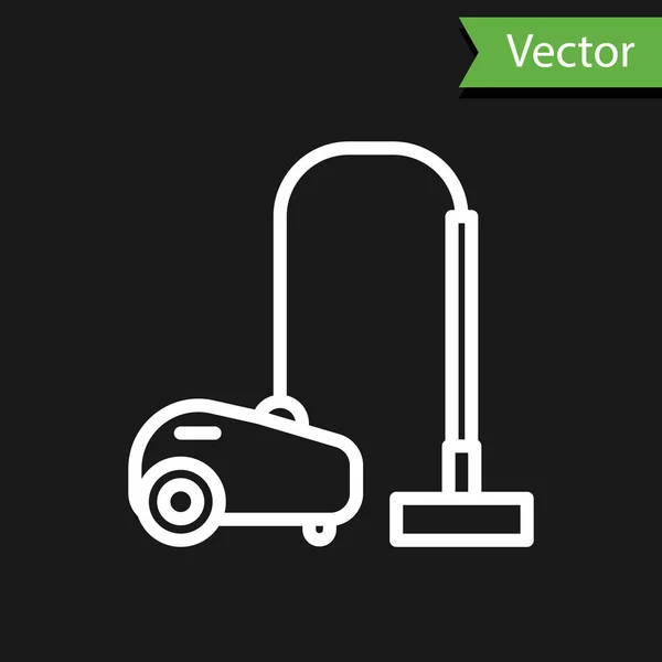 Línea Blanca Icono Aspiradora Aislado Sobre Fondo Negro Ilustración Vectorial — Vector de stock