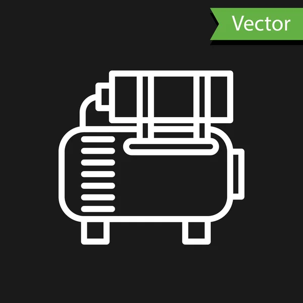 White Line Luftkompressor Symbol Isoliert Auf Schwarzem Hintergrund Vektorillustration — Stockvektor