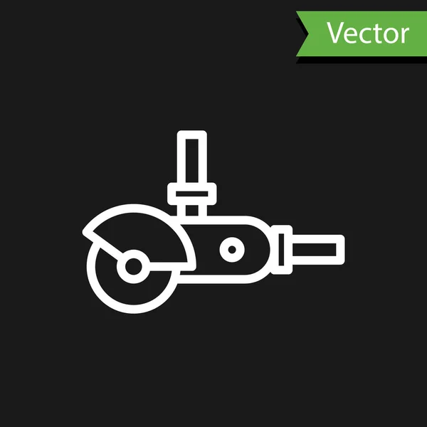 White Line Angle Grinder Icon Isolated Black Background Vector Illustration — Stock Vector