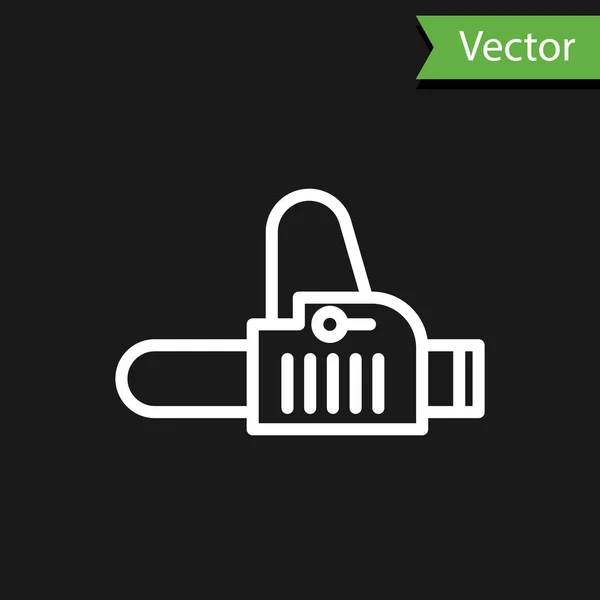 Linha Branca Ícone Motosserra Isolado Fundo Preto Ilustração Vetorial — Vetor de Stock