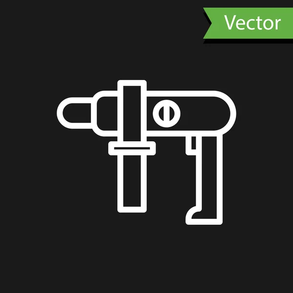 Weiße Linie Elektrische Bohrmaschine Symbol Isoliert Auf Schwarzem Hintergrund Reparaturwerkzeug — Stockvektor