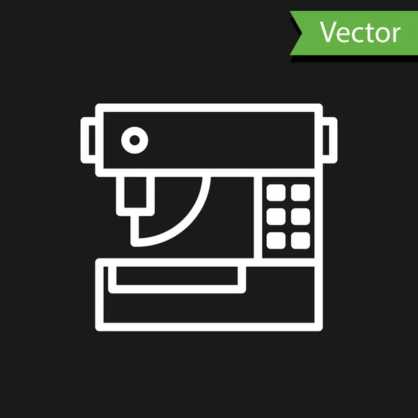 White Line Sewing Machine Icon Isolated Black Background Vector Illustration — Stock Vector