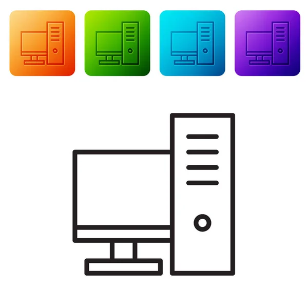 Línea Negra Icono Monitor Ordenador Aislado Sobre Fondo Blanco Signo — Vector de stock