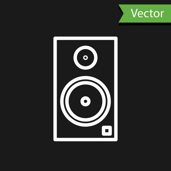 White Line Stereo Lautsprechersymbol Isoliert Auf Schwarzem Hintergrund Soundsystem Lautsprecher — Stockvektor