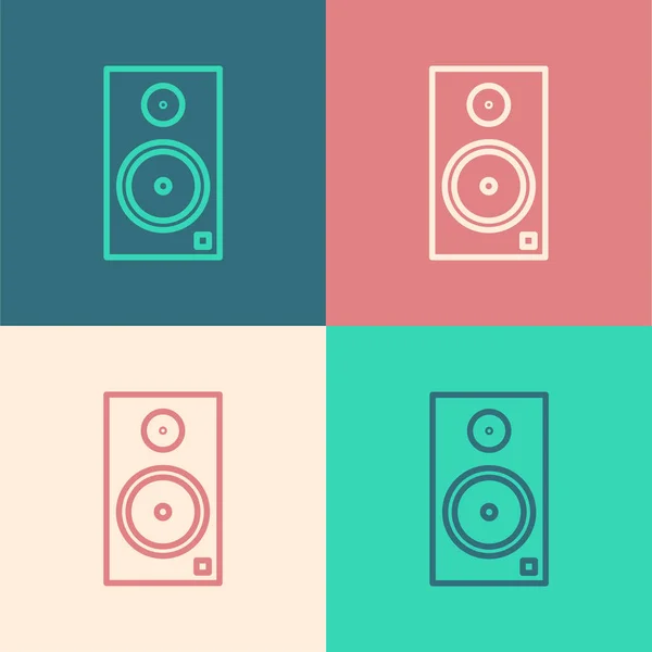 Color Line Stereo Lautsprechersymbol Isoliert Auf Farbigem Hintergrund Soundsystem Lautsprecher — Stockvektor