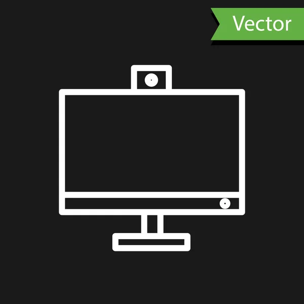 Línea Blanca Icono Monitor Computadora Aislado Sobre Fondo Negro Signo — Vector de stock