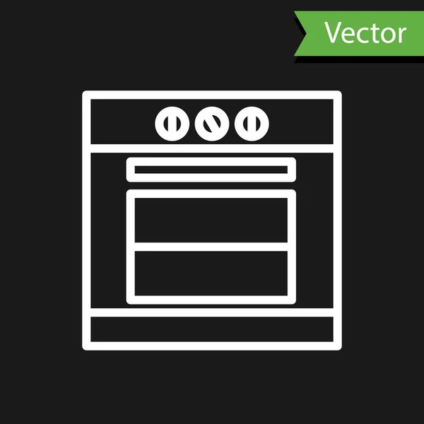 Ligne Blanche Icône Four Isolé Sur Fond Noir Plaque Four — Image vectorielle