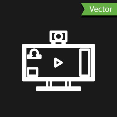 Beyaz çizgi çevrimiçi video oyunu ikonu siyah arkaplanda izole edildi. Vektör İllüstrasyonu