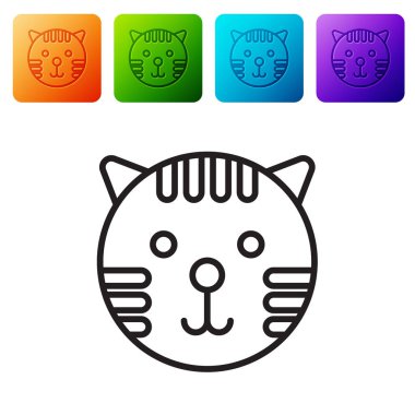 Siyah çizgi Kaplan burç simgesi beyaz arka planda izole edildi. Astrolojik yıldız falı koleksiyonu. Renkli kare düğmelerle simgeleri ayarla. Vektör İllüstrasyonu