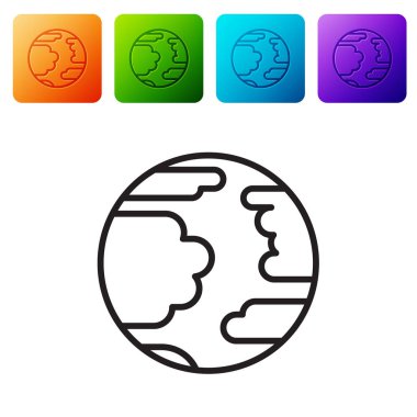 Siyah çizgi Gezegen Merkür simgesi beyaz arkaplanda izole edildi. Renkli kare düğmelerle simgeleri ayarla. Vektör İllüstrasyonu