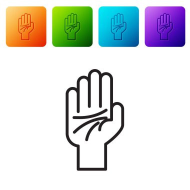 El simgesinin siyah çizgisi, beyaz arkaplanda izole edilmiş. Renkli kare düğmelerle simgeleri ayarla. Vektör İllüstrasyonu