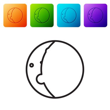 Güneş tutulmasının siyah çizgisi beyaz zemin üzerinde izole edilmiş. Tam sonar tutulması. Renkli kare düğmelerle simgeleri ayarla. Vektör İllüstrasyonu