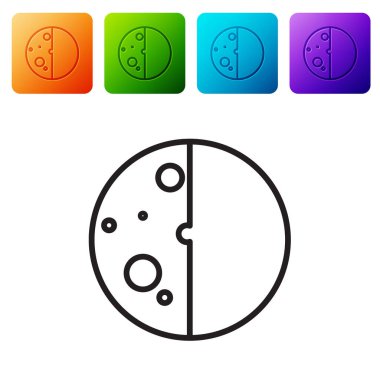 Güneş tutulmasının siyah çizgisi beyaz zemin üzerinde izole edilmiş. Tam sonar tutulması. Renkli kare düğmelerle simgeleri ayarla. Vektör İllüstrasyonu