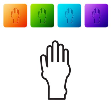 Beyaz arka planda sedef ya da egzama ikonu olan siyah çizgili El. Alerjene veya kronik vücut sorununa karşı insan derisi tepkisi kavramı. Renkli kare düğmelerle simgeleri ayarla. Vektör İllüstrasyonu