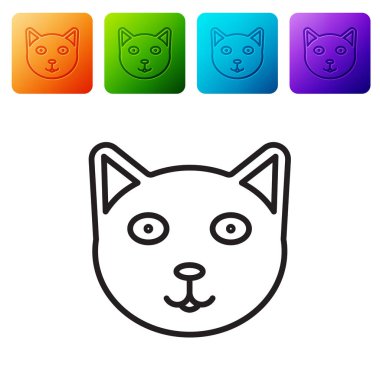 Beyaz arkaplanda siyah çizgi evcil hayvan simgesi izole edildi. Renkli kare düğmelerle simgeleri ayarla. Vektör İllüstrasyonu