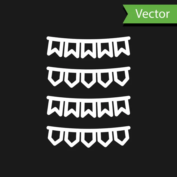 Bílá Linka Karnevalová Garland Vlajkami Ikona Izolovaná Černém Pozadí Stranické — Stockový vektor