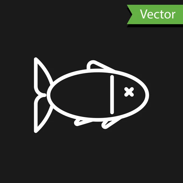 Weiße Linie Fisch Symbol Isoliert Auf Schwarzem Hintergrund Vektorillustration — Stockvektor