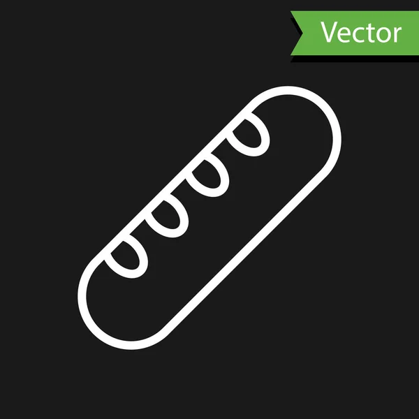 Weiße Linie Französisches Baguette Brot Symbol Isoliert Auf Schwarzem Hintergrund — Stockvektor