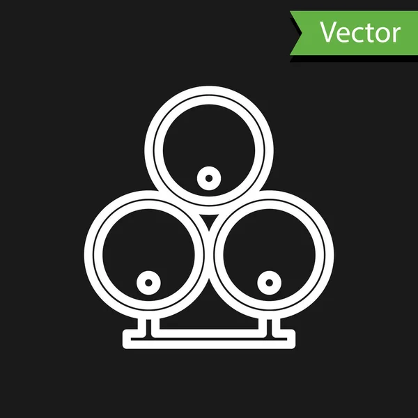 Белая Линия Деревянные Бочки Значок Изолирован Черном Фоне Алкогольная Бочка — стоковый вектор