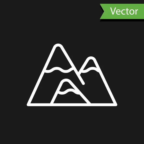 Línea Blanca Montañas Icono Aislado Sobre Fondo Negro Símbolo Victoria — Archivo Imágenes Vectoriales