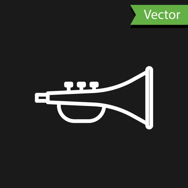 Ligne Blanche Icône Trompette Instrument Musique Isolé Sur Fond Noir — Image vectorielle