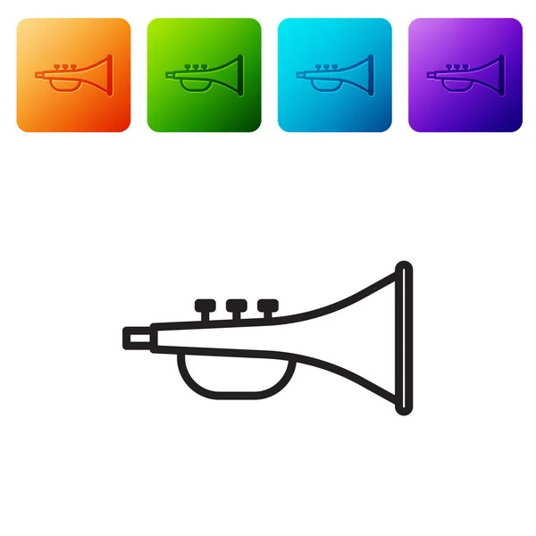 Schwarze Linie Musikinstrument Trompete Symbol Isoliert Auf Weißem Hintergrund Setzen — Stockvektor