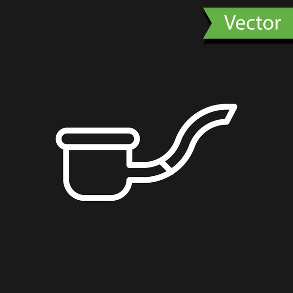 Witte Lijn Rookpijp Met Rookpictogram Geïsoleerd Zwarte Achtergrond Tabakspijp Vector — Stockvector