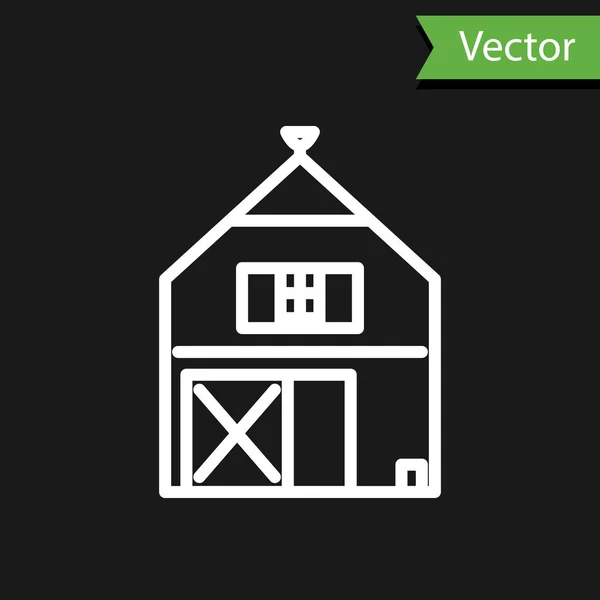 White Line Farm House Konzept Symbol Isoliert Auf Schwarzem Hintergrund — Stockvektor