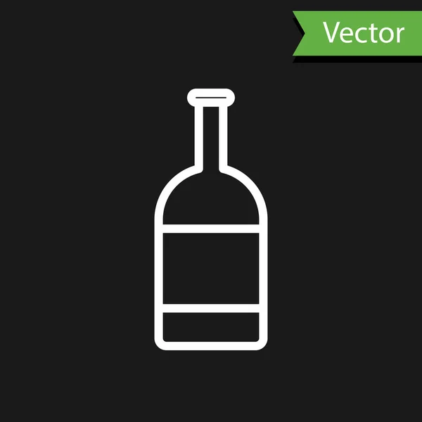 Linha Branca Ícone Garrafa Cerveja Isolado Fundo Preto Ilustração Vetorial — Vetor de Stock