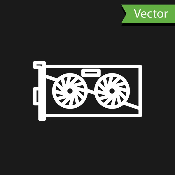 Ligne Blanche Icône Carte Graphique Vidéo Isolée Sur Fond Noir — Image vectorielle