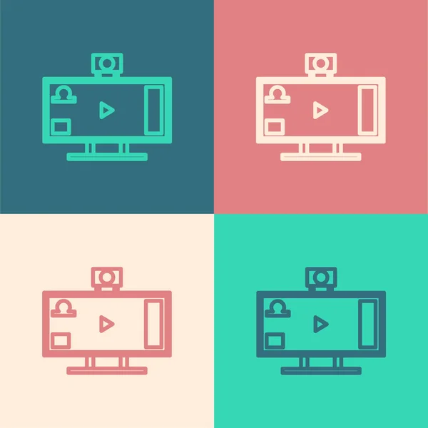 Ligne Couleur Live Streaming Jeu Vidéo Ligne Icône Jeu Isolé — Image vectorielle