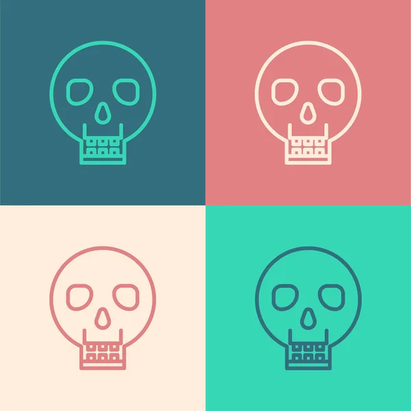 Línea Color Icono Cráneo Aislado Sobre Fondo Color Feliz Fiesta — Archivo Imágenes Vectoriales