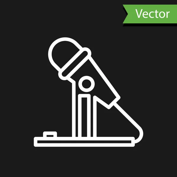 Ícone Microfone Linha Branca Isolado Fundo Preto Microfone Rádio Aéreo — Vetor de Stock