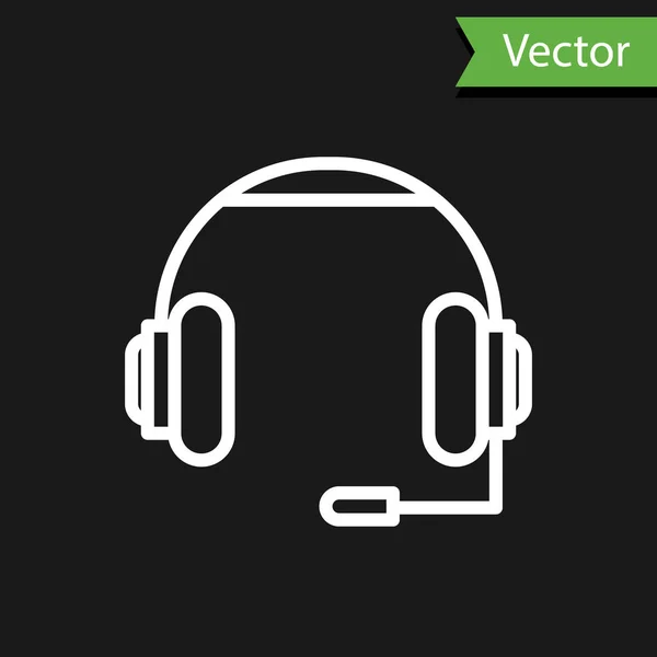 Weiße Linie Kopfhörer Symbol Isoliert Auf Schwarzem Hintergrund Kopfhörer Konzept — Stockvektor