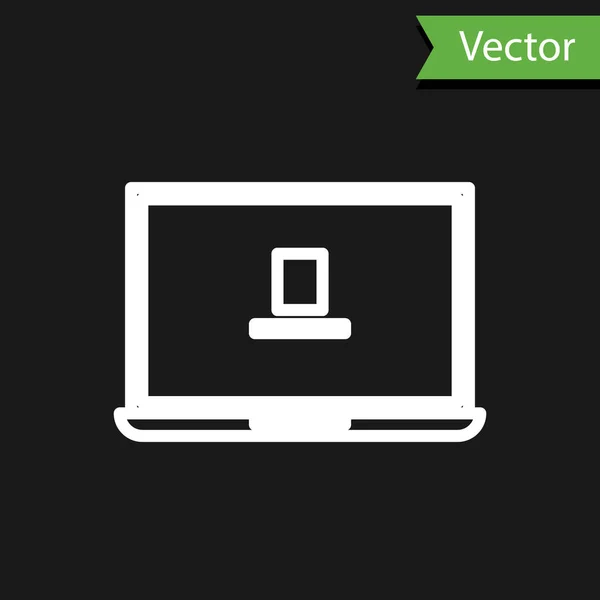黒の背景に隔離された白いラップトップアイコン 空の画面表示のコンピュータノートブック ベクターイラスト — ストックベクタ