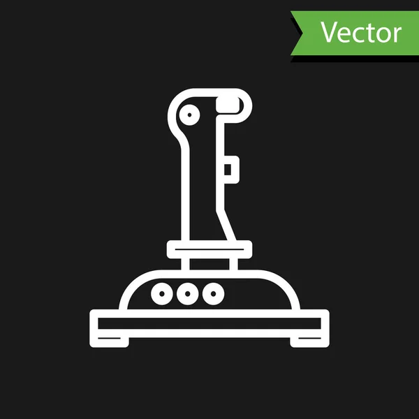 Weiße Linie Joystick Für Arcade Maschine Symbol Isoliert Auf Schwarzem — Stockvektor