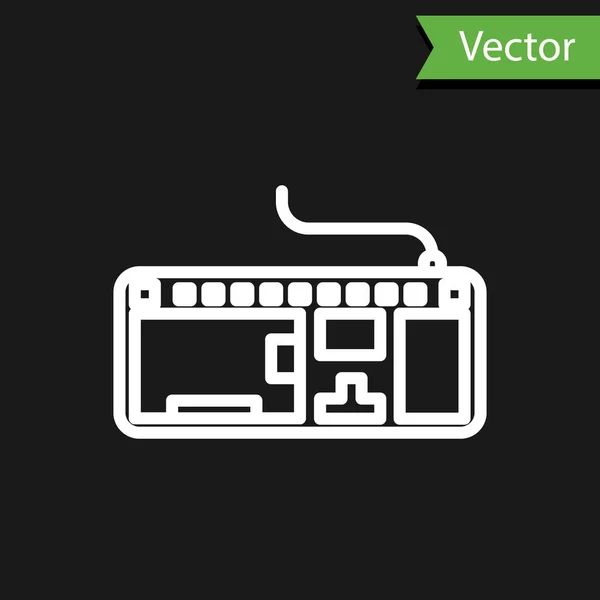 Ligne Blanche Icône Clavier Ordinateur Isolé Sur Fond Noir Panneau — Image vectorielle