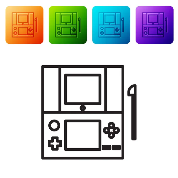 Fekete Vonal Hordozható Videojáték Konzol Ikon Elszigetelt Fehér Alapon Gamepad — Stock Vector