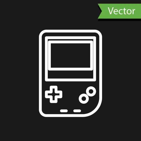 Línea Blanca Icono Consola Videojuegos Portátil Aislado Sobre Fondo Negro — Vector de stock