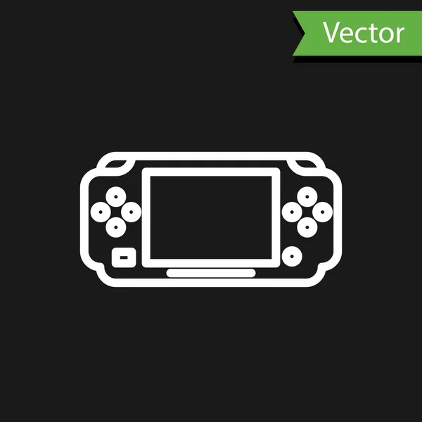 Línea Blanca Icono Consola Videojuegos Portátil Aislado Sobre Fondo Negro — Vector de stock