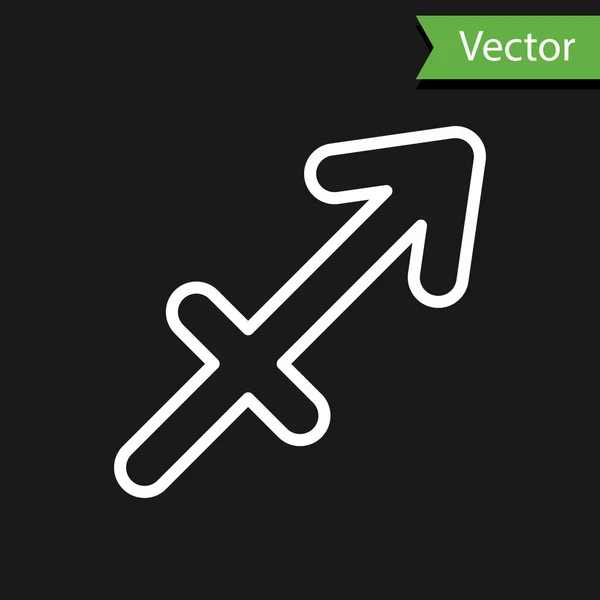 Witte Lijn Boogschutter Dierenriem Pictogram Geïsoleerd Zwarte Achtergrond Astrologische Horoscoop — Stockvector